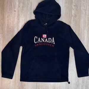 VINTAGE Canada Fleece Hoodie Navy Blue Embroidered Size Medium